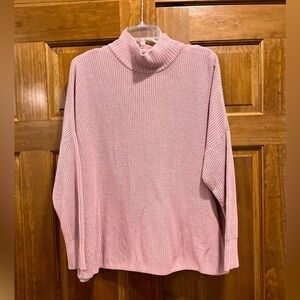 Sonoma Women’s Dusty Pink Ribbed Mock Neck Drop Shoulder Sweater, Size Large
